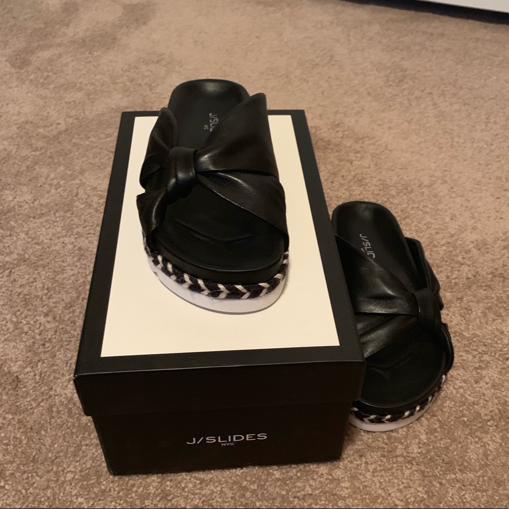 J/Slides Lila Knot Black Leather Slides NIB 6